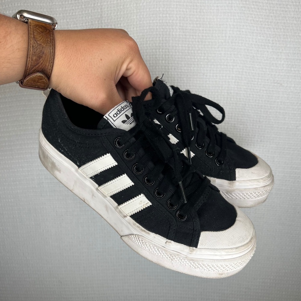 Adidas Nizza‎ Platform Black White Canvas Sneakers FV5321 Womens Size 9